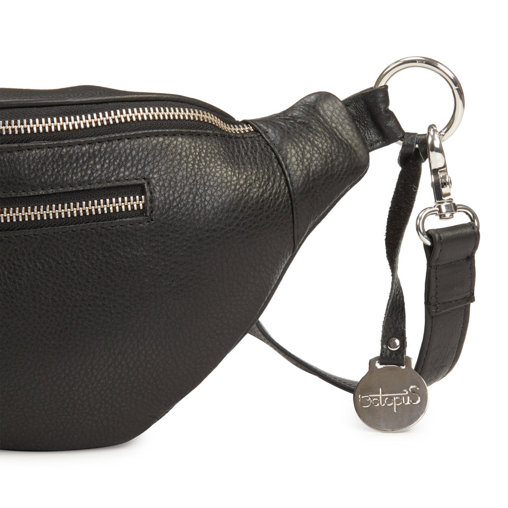 Copy of Style Naxos: Eksklusiv bumbag taske i smukt sort læder med fantastisk flotte lynlåse og ringe i guld Octopus Denmark