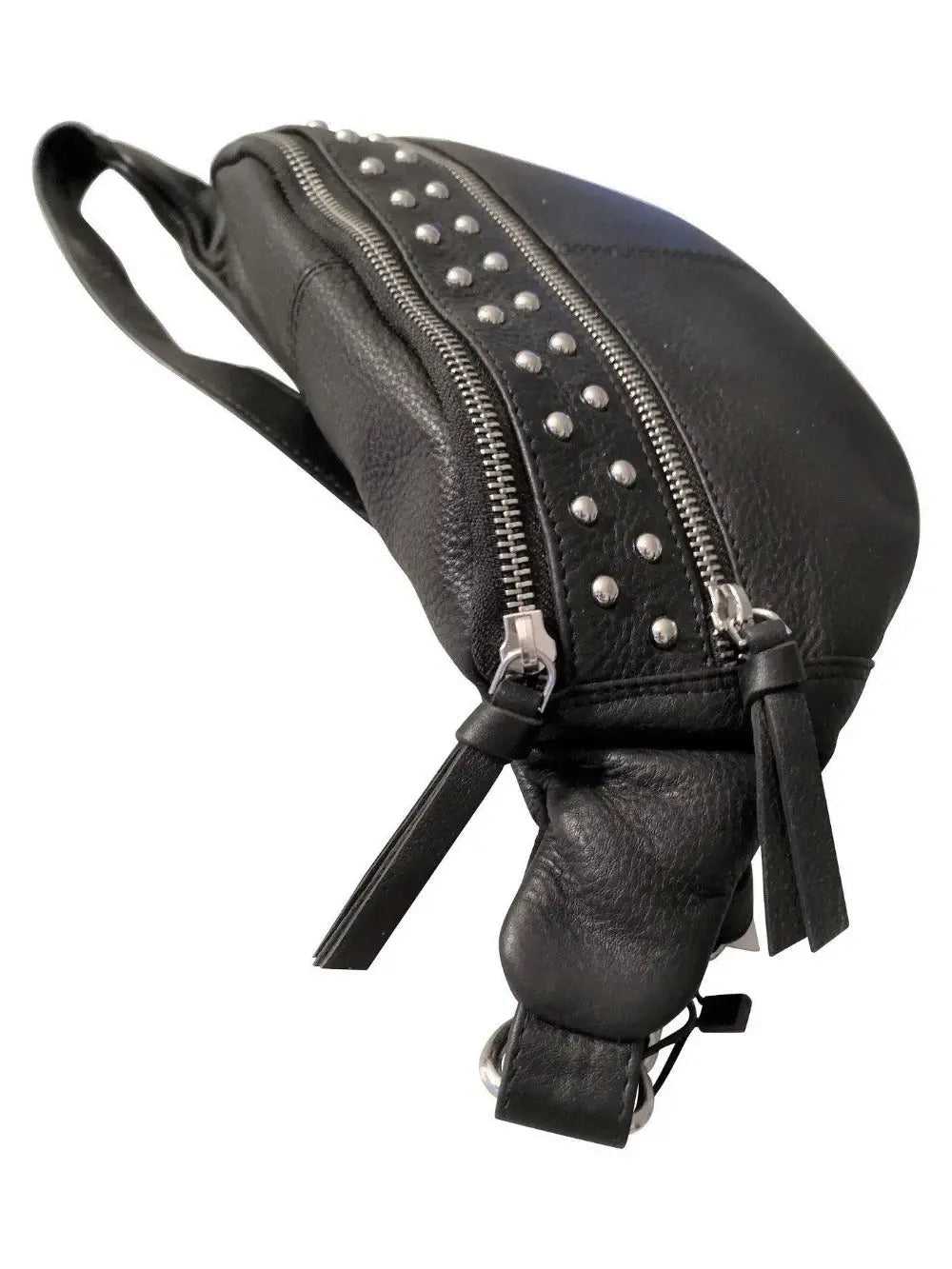 Style Italy. Stor bumbag taske i kraftigt sort læder med flotte nitter Octopus Denmark