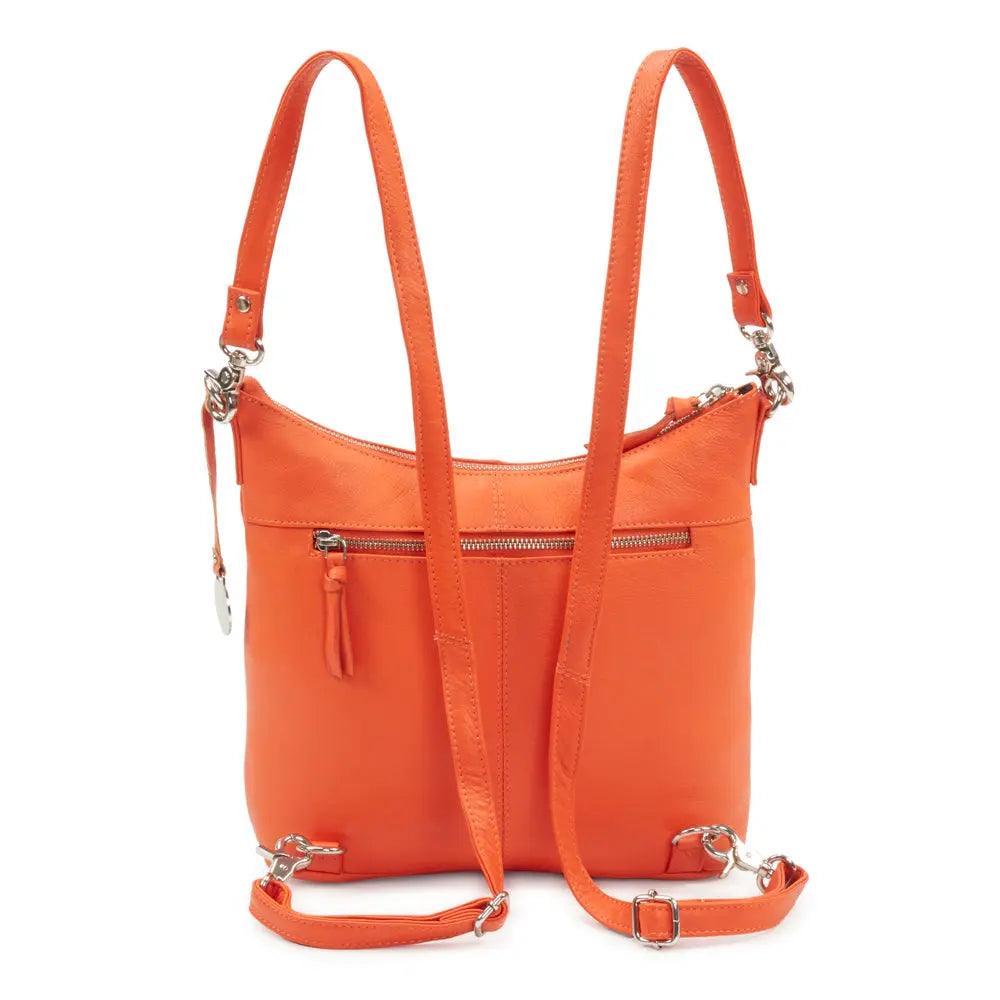 Style Malawi i flot orange. Smuk kombineret rygsæk, skulder- og crossbodytaske Octopus Denmark